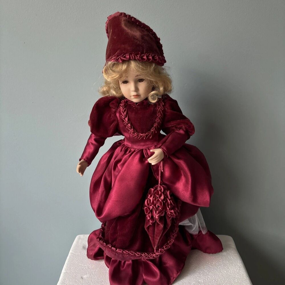 Seymour Mann Connoisseur Collection - Porcelain Doll Victorian Red Velvet Dress